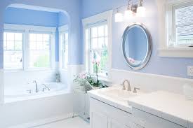 This has the benefit of being calming, moody and relaxing, but not great for activity that needs light. Blue Bathroom Traditional Bathroom Seattle By Paul Moon Design Houzz
