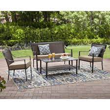 3 pieces of patio sets including 2 chairs and 1 glass coffee table. Mainstays Braddock Heights Ii 4 Piece Patio Furniture Set Seats 4 Tradepongo