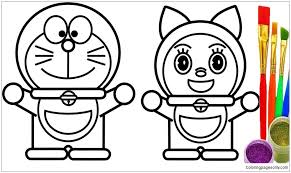Doraemon is very happy because he is with his friends. Doraemon And Dorami 1 Coloring Pages Doraemon Coloring Pages Coloring Pages For Kids And Adults
