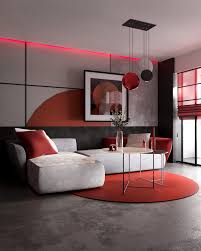 Modern Red And Grey Interiors With Japanese Influences Living Room Red Bauhaus Interior Red Interior Design