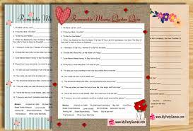 Just click on this thumbnail image and a bigger printable image will open up, right click and save that image. Bridal Shower Romantic Movie Quotes Quiz