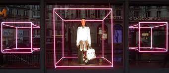 Printemps Color Geometric Light Window Display Paris Visual Merchandising Window Display Geometric Lighting Window Graphics