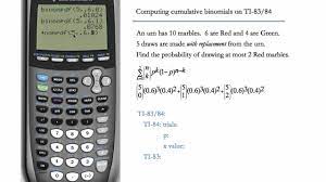 Binomial Cdf Cumulative Distribution Function On Ti 83 Ti 84 Youtube