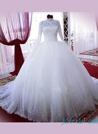 Modest High Neck Long Sleeves Lace Ball Gown Wedding Dress Ball Gown Wedding Dress Ball Gowns Wedding Best Wedding Dresses
