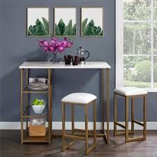 4.3 out of 5 stars. Dorel Home Furnishings Tanner White 3 Piece Brass Pub Set With Faux Marble Top