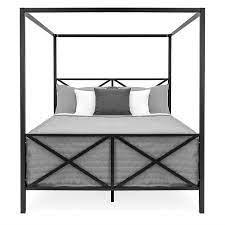 Ikea black bed frame queen. Queen Size 4 Post Canopy Bed Frame In Black Metal Finish Q C Home