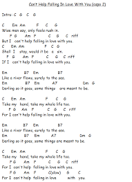 Chords Used Cant Help Falling In Love Elvis Song Sheet
