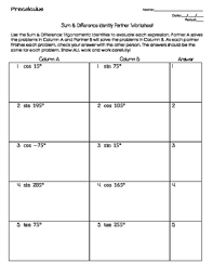 Given an identity, verify using sum and difference formulas. Sum Difference Trigonometric Identities Partner Worksheet Tpt