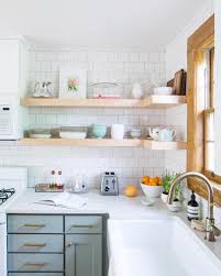 Two Toned Kitchen In White Soft Blue Green And Natural Woods Green Kitchen Cabinets Kitchen Design Small Kitchen Remodel