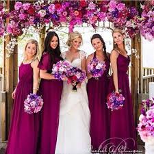 Love These Deep Pink Jewel Toned Dresses The Colors Are So Dramatic But Not Harsh Love The Color Scheme Wedding Bridesmaids Bridesmaid Mod Wedding Wedding