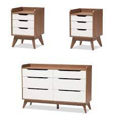 Antique furniture set closet dresser nightstand isolated. Brighton 3 Piece Modern Dresser And Set Of 2 Nightstand Set In White Walnut Walmart Com Walmart Com
