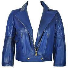 Preowned Yves Saint Laurent Blue Quilted Leather Biker Jacket Fr36 New 2 500 Liked On Polyvore Fe Cropped Biker Jacket Pleather Jacket Cropped Moto Jacket