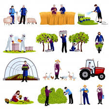 Download Farmers And Gardeners Work Moments Harvesting Fruits Raising Cattle And Trimming Plants Flat Icons For Free Flat Icon Icon Collection Icon Set