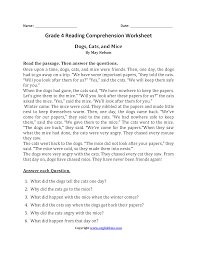 Dogs Cats And Mice Fourth Grade Reading Worksheets Reading Comprehension Worksheets Comprehension Worksheets Reading Comprehension