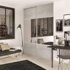 Porte De Placard Coulissante Effet Beton Brut Miroir Spaceo L 98 7 X H 250 Cm Living Room Turquoise Home Decor Home Deco