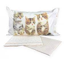 Parure lenzuola matrimoniale con fantasia stilizzata di gattini. Completo Letto Stampato Con Teneri Cuccioli Di Gatto