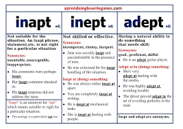 Inept is widely used in other forms ineptly and ineptness. Pin On Advanced English Grammar