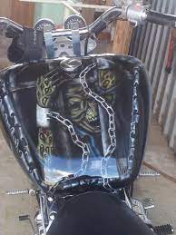 Airbrushed Skull And Chains Life Behind Bars From Pop S Shed Gas Tank Paint Bike Tank Bike Art