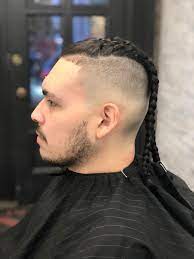 Fade haircut with slicked back blonde top. Bald Fade Braids Barber