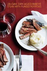 28 Day Dry Aged Ribeye Steak With Pureed Potatoes Wine Enthusiast Ribeye Steak Pureed Food Recipes Dry Aged Ribeye