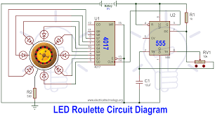 We can use this property of 555 timer to create various timer circuits like 1 minute timer circuit, 5 minute timer circuit, 10 minute timer circuit, 15 minute timer circuit, etc. Led Roulette Circuit Diagram Using 555 Timer Ic 4017 Counter