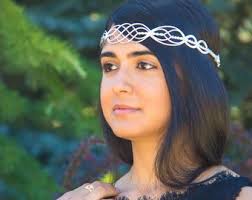 Dark Aqua/teal Crystals Silver Celtic Flourish Elven Elf Elvish Art Nouveau  Gothic Goth Headpiece Headdress Circlet Crown Tiara Headband