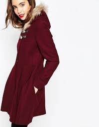 Womens wool & cashmere faux fur trim hooded long winter coat (16, black). Asos Duffle Coat With Faux Fur Hood Asos