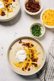 Loaded baked potato soup the title is totally misleading as there is no mention of baking the potato scrubbing and dicing and then boiling takes place. Loaded Baked Potato Soup Our Salty Kitchen