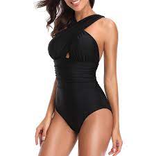 Women S Tummy Control One Piece Front Cross Backless Swimsuit Bathing Suit Black Ca18c5chtkq Women S One Piece Swimsuits Women Swimsuits Plus Size Swimsuits