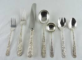 Numerous canes carved from cheaper materials could have an ornate gold collar as an accent. A 100 Piece Sterling Silver Flatware Service In Kirk Repousse C 1924 32 Bernardis Antiques