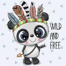 Cute Cartoon Tribal Panda With Feathers Cute Cartoon Tribal Baby Panda With Feathers On A White Background Cute Animal Illustration Cute Cartoon Cute Drawings