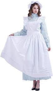 Amazon Com Graceart Women Pilgrim Dress Victorian Maid Costume With Apron 100 Cotton Green Floral Small Clothing In 2020 Pilgrim Dresses