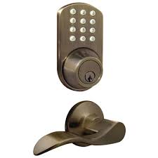 milocks antique brass keyless entry deadbolt and lever handle door lock with electronic digital keypad tfl 02aq the home depot electronic deadbolt deadbolt single cylinder deadbolt