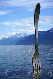Better view large on black Vevey Switzerland Circa July 2018 The Fork Sculpture Of Jean Pierre Stock Photo Picture And Royalty Free Image Image 104683387