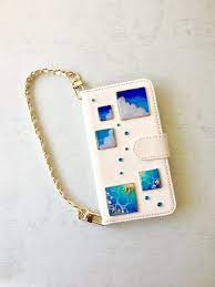全機種対応オーダー制作スマホケース 昼の海 レジン 手帳型 チェーン付き スマホケース 手作り レジン ハンドメイド スマホケース 手作り