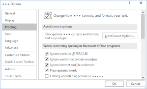 Setting Autocorrect Options Microsoft Office 2016