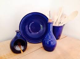 Salt Cellar With Spoon Salt Pig Sea Salt Well Blue Cobalt Salt Pig Salt Cellar Olive Oil Cruet