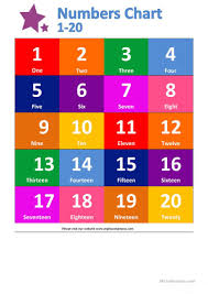 numbers charts 1 20 english esl worksheets