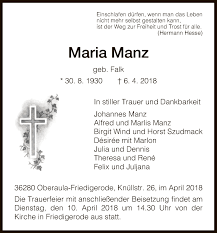 Dennis manz is on mixcloud. Traueranzeigen Von Maria Manz Trauer Hna De