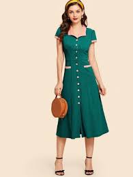 Robe Ligne A Avec Bouton French Shein Sheinside Robe Trapeze Idees Vestimentaires Mode Vetement