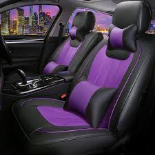 Black Purple Car Seat Cover Pu Leather 5 Seats Full Set Front Rear Auto Cushion Car Seatcovers Pur Purple Car Car Seat Cover Sets Leather Car Seat Covers