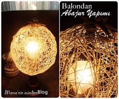 Balon Ip Ve Tutkaldan Abajur Yapimi Merve Nin Evinden Abajur Balon Lamba