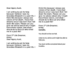 The responses are written by an advice columnist (colloquially known in british english as an agony aunt, or agony uncle if the columnist is male). Agony Aunt Advice Letter Based On Nightmare Stairs By Robert Swindells Teaching Resources