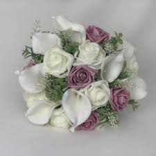 Silk wedding bouquet in white. Artificial Bridal Brides Posy Bouquet Silver Hearts