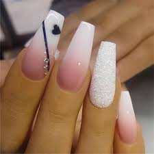 Black And White Ombre Nails With Glitter White Pink Ombre Glitter Nail Polish Manicure Ideas Small Black Heart Drawn Hand Fingers In 2020 Coffin Nails Long Ballerina Nails Cute Easy Nail Designs