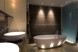 Bathroom Lighting And Modern Bathroom Light Fixtures Also Freestanding Soaking Tub Plus Bathroom Si Sleek Bathroom Bathroom Recessed Lighting Bathrooms Remodel
