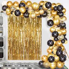 Goldene ballons für die party des jahres! Kyrieval Black Gold Balloons Garland Arch Kit With Gold Fringe Curtain For Graduations Party Buy Online In Andorra At Andorra Desertcart Com Productid 180442808