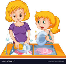 Girl Helping Mom Doing The Dishes Download A Free Preview Or High Quality Adobe Illustrator Ai Eps Pdf And High Re School Illustration Mom Help Kids Clipart