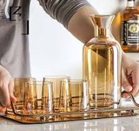 High Borosilicate Customize Logo Amber Glass Water Jug Set with 4 Cups Set