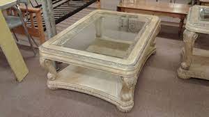 Schnadig ornate glass top coffee table in a light finish. Schnadig Cocktail Table Delmarva Furniture Consignment